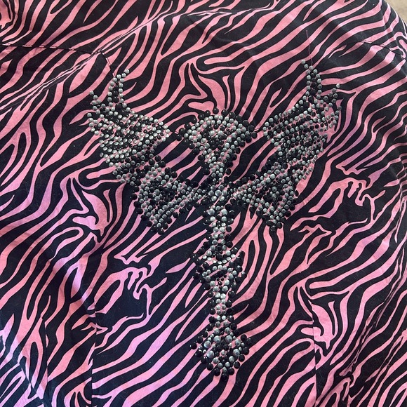 Cowgirl Hardware Women XL Shirt Snap Western Pink Black Rodeo‎ Zebra Bling Cross - Picture 3 of 9